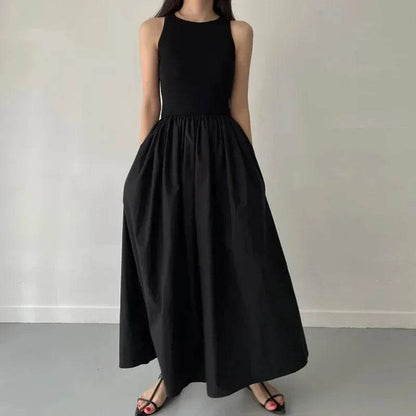 Elegant Black Long Dress for Women - Sleeveless Round Neck Style - Buy Center