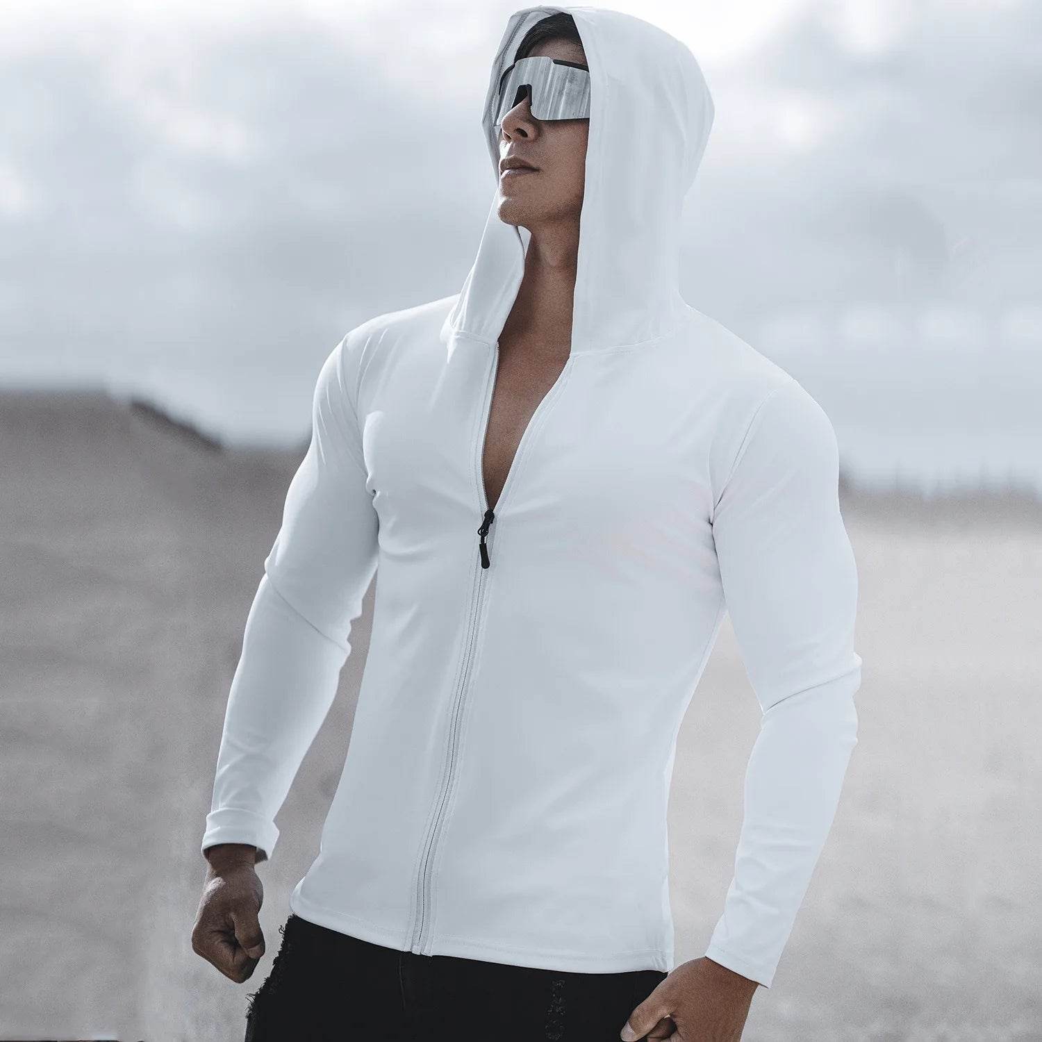 Spring and Autumn New Men's Sports Casual Running Exercise Gym Training white Thin Hooded Zipper Long Sleeve Sweater - Buy Center