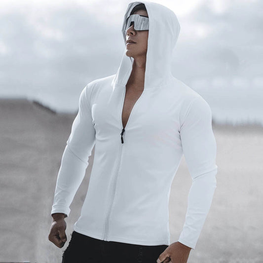 Spring and Autumn New Men's Sports Casual Running Exercise Gym Training white Thin Hooded Zipper Long Sleeve Sweater - Buy Center