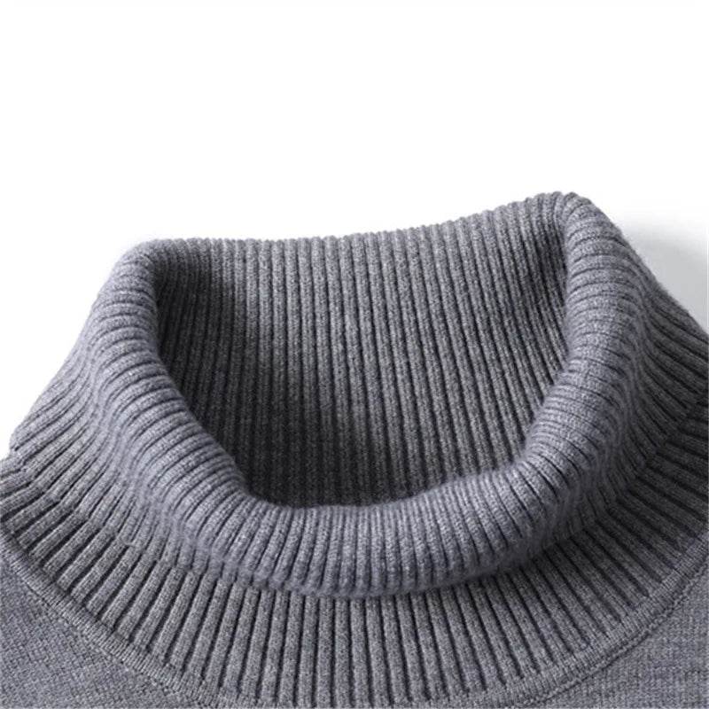 Men's Solid Color Pullover Sweater - High Neck Casual Knitwear - Buy Center