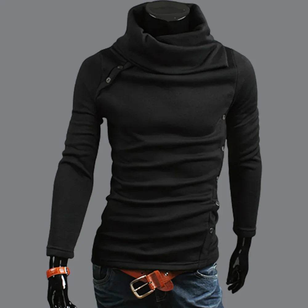 Autumn Winter Men Turtleneck Long Sleeve Sweater Korean Trend Solid Color Basic Shirt Knitted Button Design Pullover Man Clothes - Buy Center