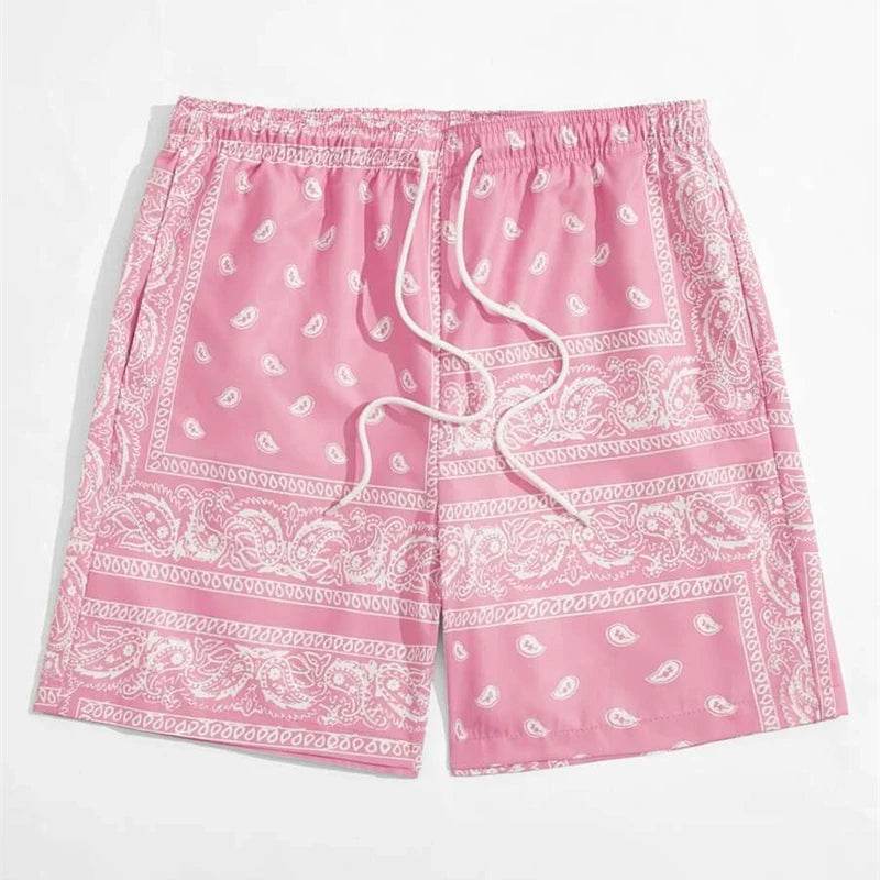 Classic Perris Pattern Beach Shorts for Men - Retro Casual Swim Trunks - Buy Center