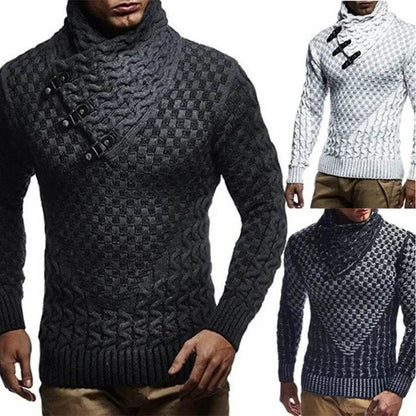 European and American Men's Casual Sweater for Autumn and Winter 2024, Casual Pullover, High-neck, Slim-fit Knitted Sweater - Buy Center
