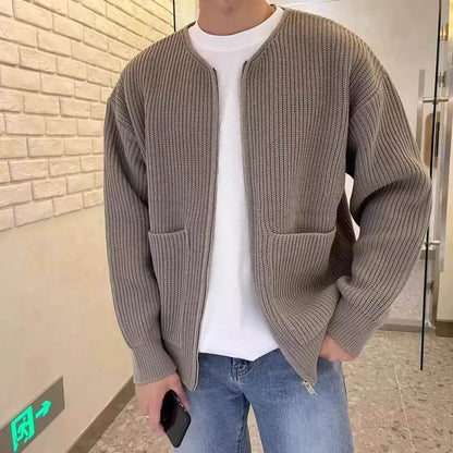 Comfortable Men's Zip Up Knitted Cardigan - Thick Long Sleeve Jumper - Buy Center