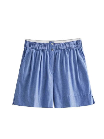 TRAFSHE Women's Fashion Set - Striped Shirt & High Waist Shorts - Buy Center