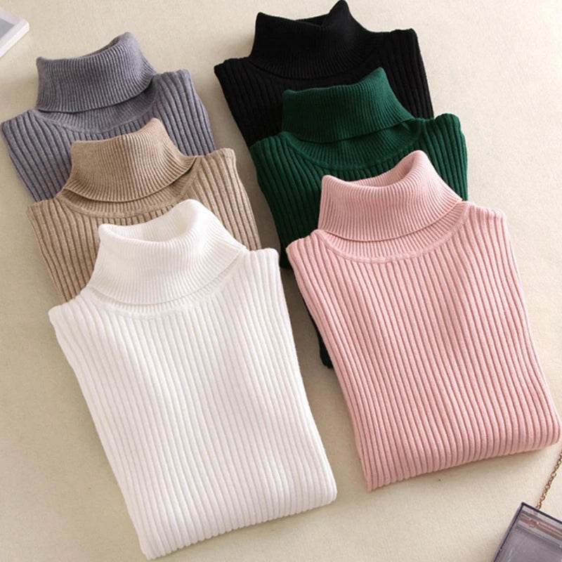 Women's Solid Knit Turtleneck Pullover - Casual Winter Sweater - Buy Center