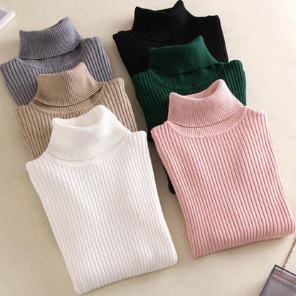 Women's Solid Knit Turtleneck Pullover - Casual Winter Sweater - Buy Center
