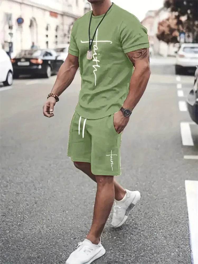 Men's Casual T-Shirt and Shorts Set - Short Sleeve Beach Style - Buy Center