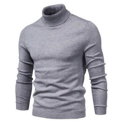 Men's Solid Color Pullover Sweater - High Neck Casual Knitwear - Buy Center