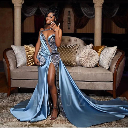 Luxury Rhinestone Mermaid Prom Dress - Sexy High Slit Gown for Girls - Buy Center