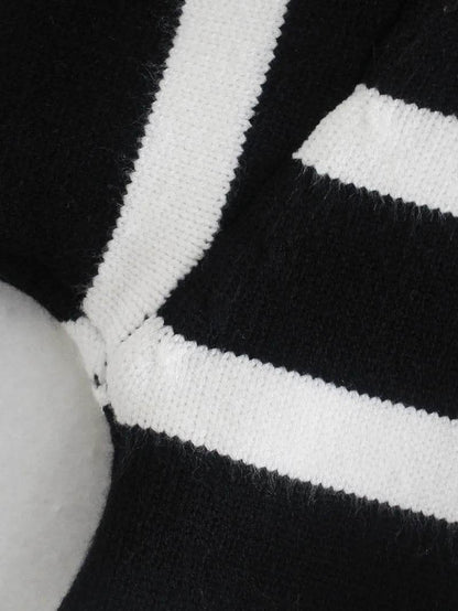 Jadoutin Women's Black and White Striped Turtleneck Sweater - Casual & Loose - Buy Center