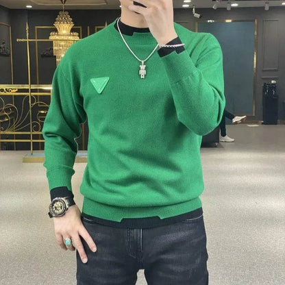 Autumn/Winter Casual Men's Sweater Long Sleeve Pullovers Fashion Contrast Crew Neck Sweatshirt Streetwear Men Clothing M-4XL - Buy Center