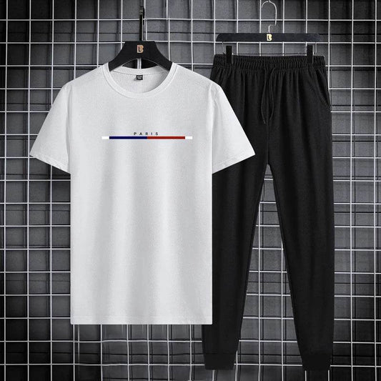 Men's Casual Summer Sports Suit - Round Neck T-Shirt & Ankle Pants - Buy Center