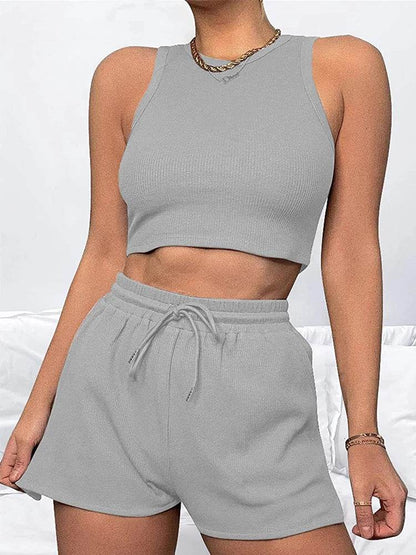 Women's 2024 Summer Sleeveless Waffle Two-Piece Set - Casual & Elegant - Buy Center