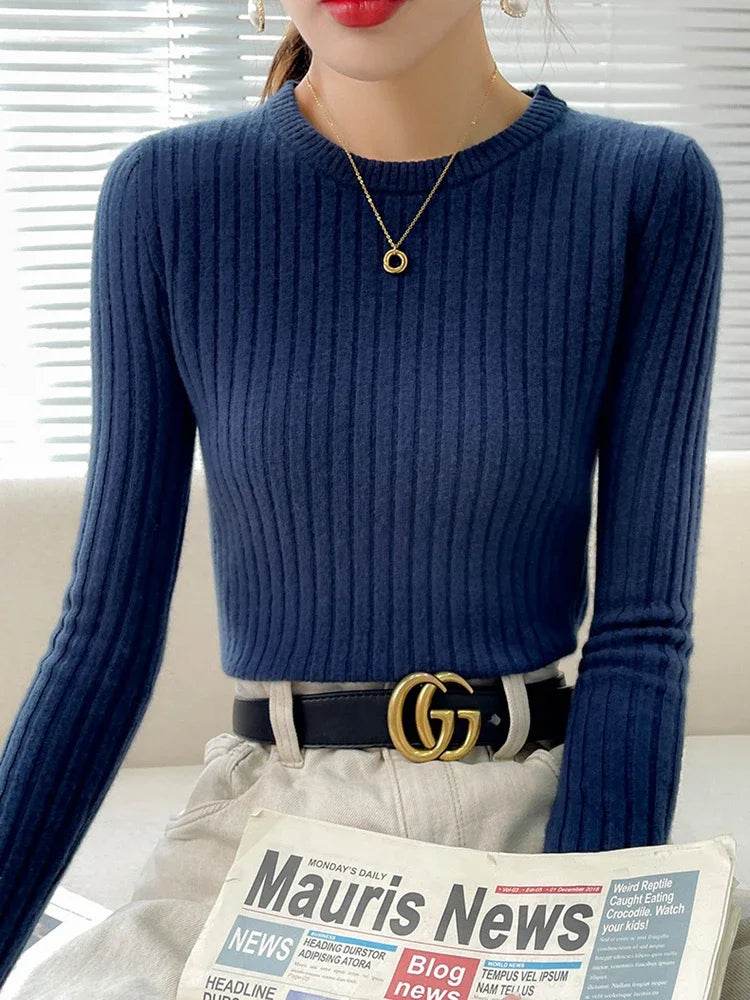 Women's Ribbed Knitted Sweater - Soft Long Sleeve Pullover - Buy Center