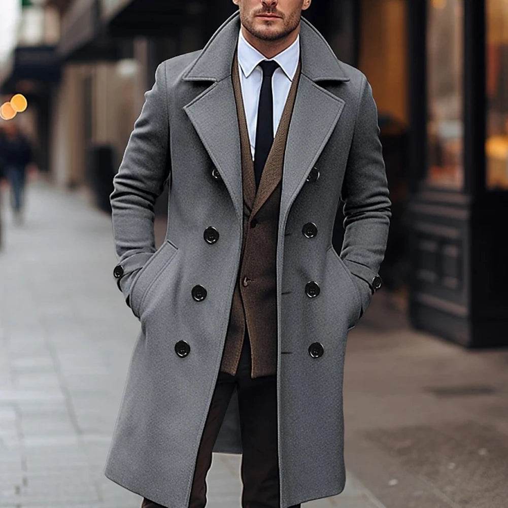 Men's Double Breasted Winter Trench Coat - Warm Business Overcoat - Buy Center