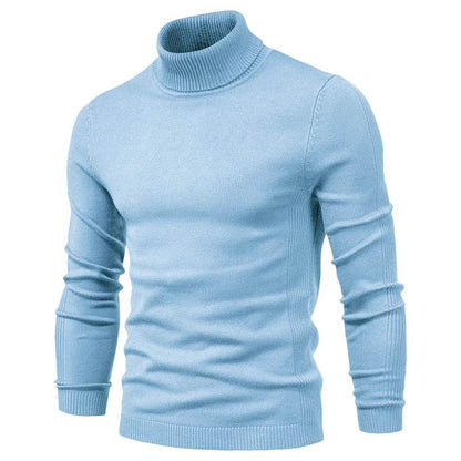 Men's Solid Color Pullover Sweater - High Neck Casual Knitwear - Buy Center