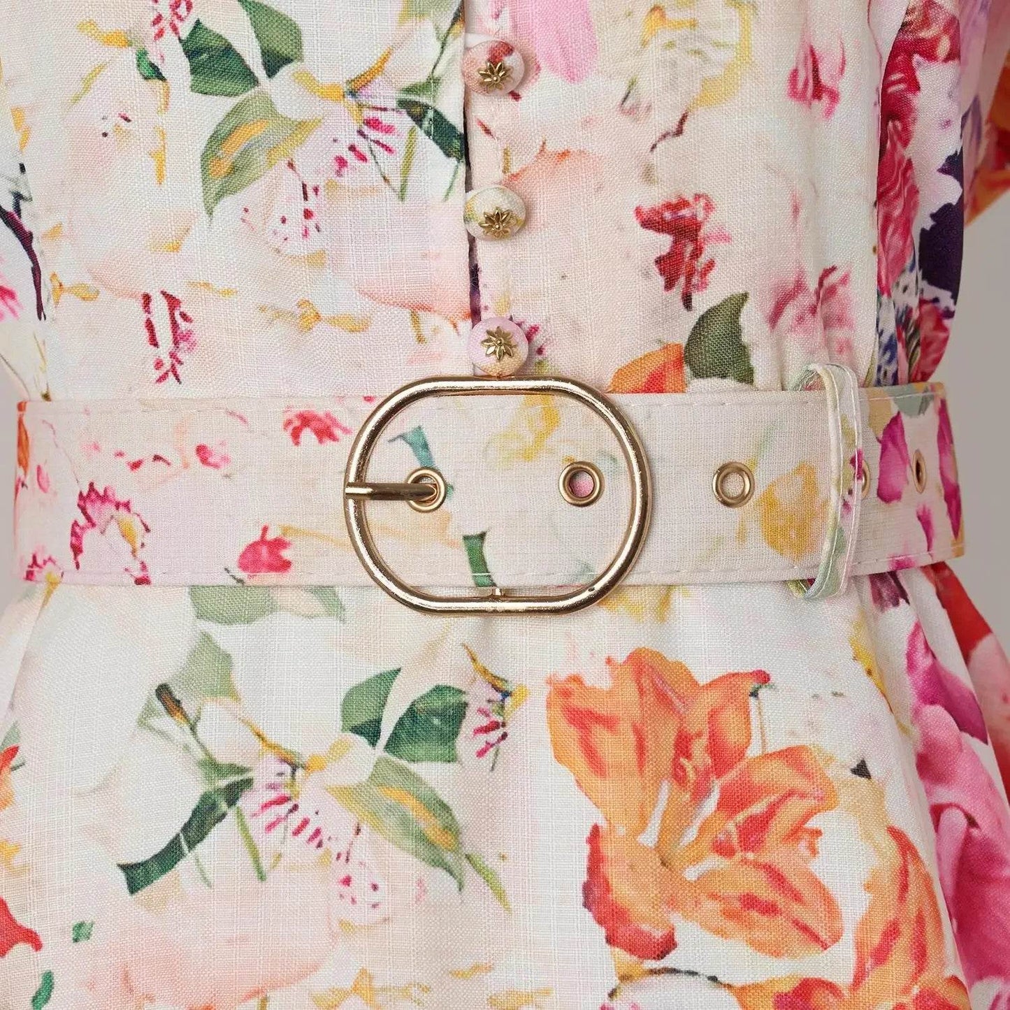 Elegant Australian Vacation Dress - Floral Button & Belt Design - Buy Center