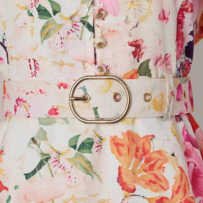 Elegant Australian Vacation Dress - Floral Button & Belt Design - Buy Center