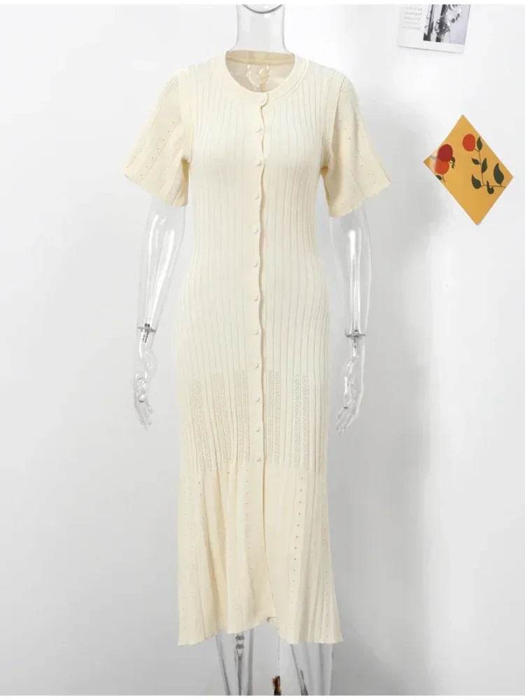 Elegant Knit Dress for Women - Spring Fashion, O-Neck, Short Sleeve - Buy Center