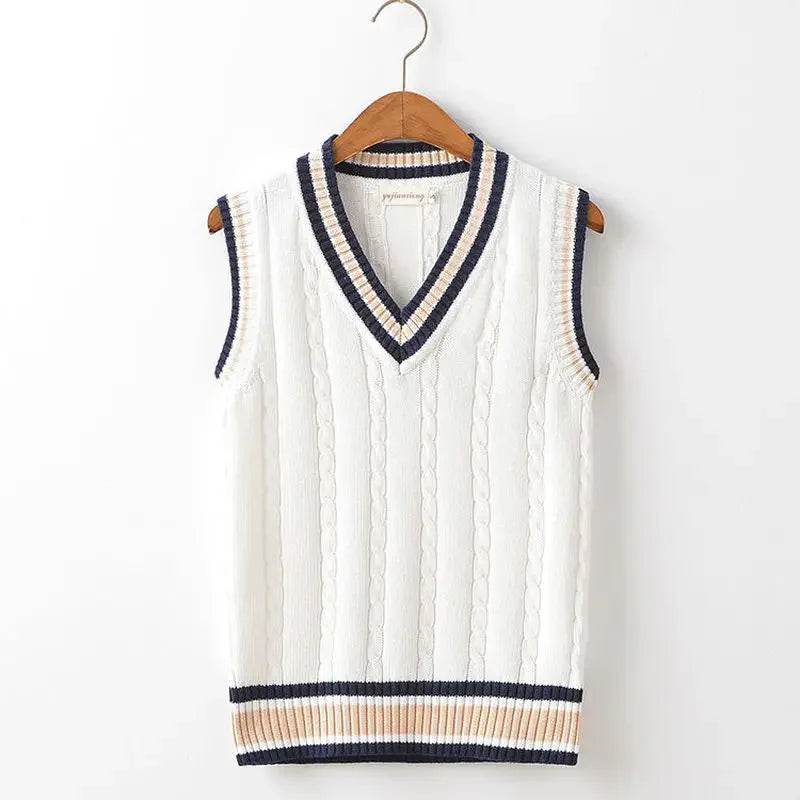 Sweater Vest Men Thicken V-neck Sleeveless Knitted Sweaters Vests Striped Retro Preppy-style Simple Chic Loose Casual All-match - Buy Center
