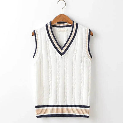 Sweater Vest Men Thicken V-neck Sleeveless Knitted Sweaters Vests Striped Retro Preppy-style Simple Chic Loose Casual All-match - Buy Center