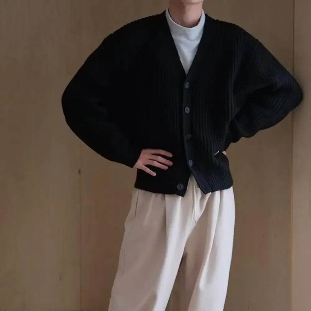 Men's Winter Cardigan Sweater - Thick V-Neck Button Knitted Coat - Buy Center