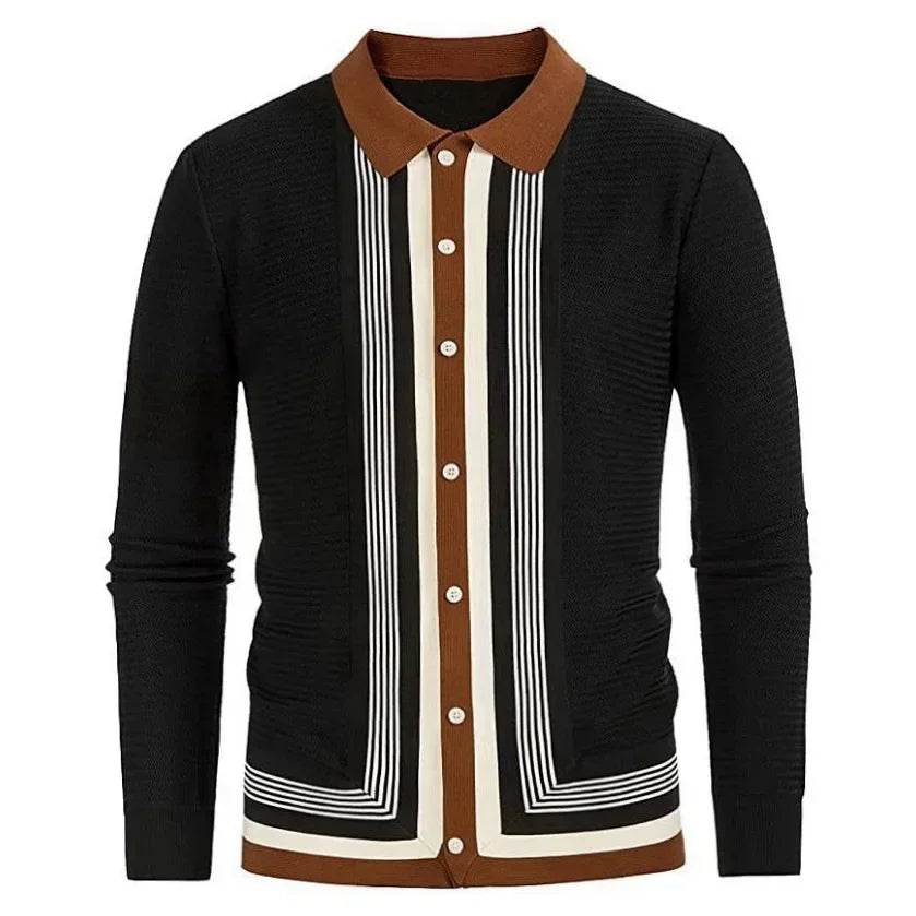 Btsukimi Men's Long Sleeve Knitted Cardigan - Stylish Striped Knitwear - Buy Center