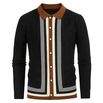 Btsukimi Men's Long Sleeve Knitted Cardigan - Stylish Striped Knitwear - Buy Center