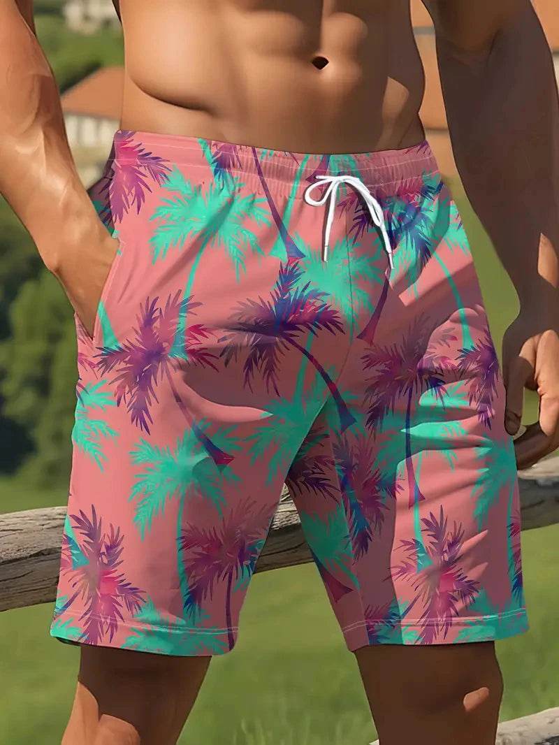 Men’s 3D Palm Tree Print Beach Shorts - Stylish Summer Trunks - Buy Center
