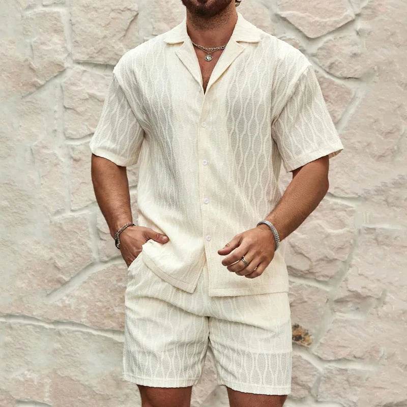 Men's Casual Cotton-Linen Suit - Loose Fit Short Sleeve Shirt - Buy Center