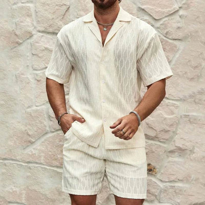 Men's Casual Cotton-Linen Suit - Loose Fit Short Sleeve Shirt - Buy Center