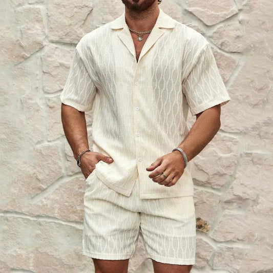 Men's Casual Cotton-Linen Suit - Loose Fit Short Sleeve Shirt - Buy Center