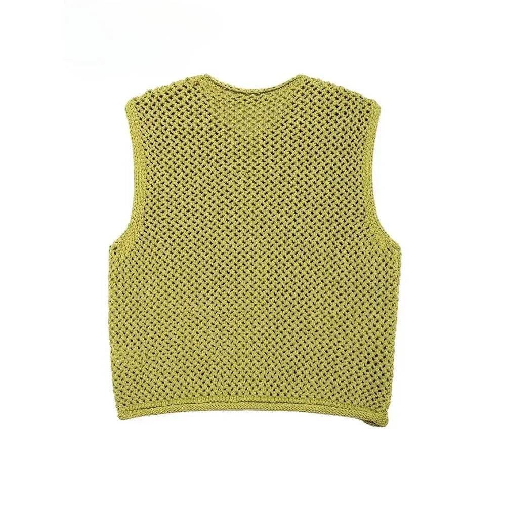 Chic Women's Sleeveless Knit Vest Sweater with Big Pockets - Buy Center
