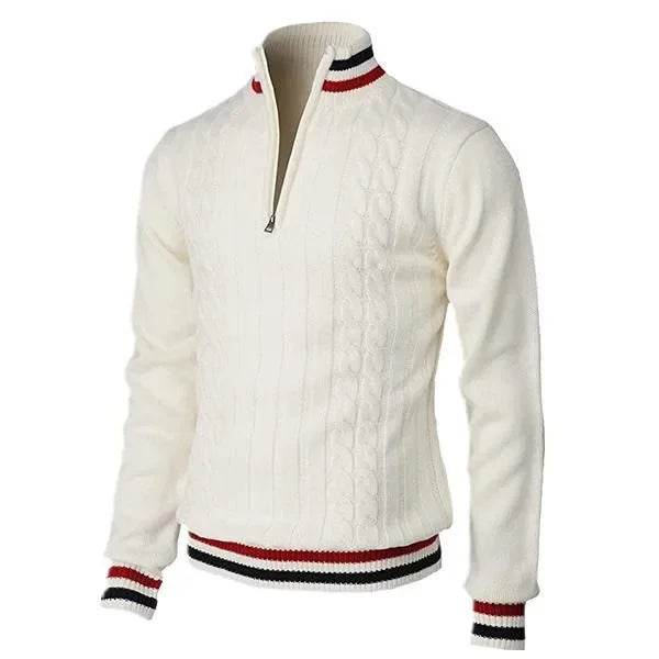 Men Pullovers Sweaters Turtleneck Zipper Thick Tops Full Sleeve Splice Simple Slim Fit Top Knit Casual Regular Autumn Winter - Buy Center