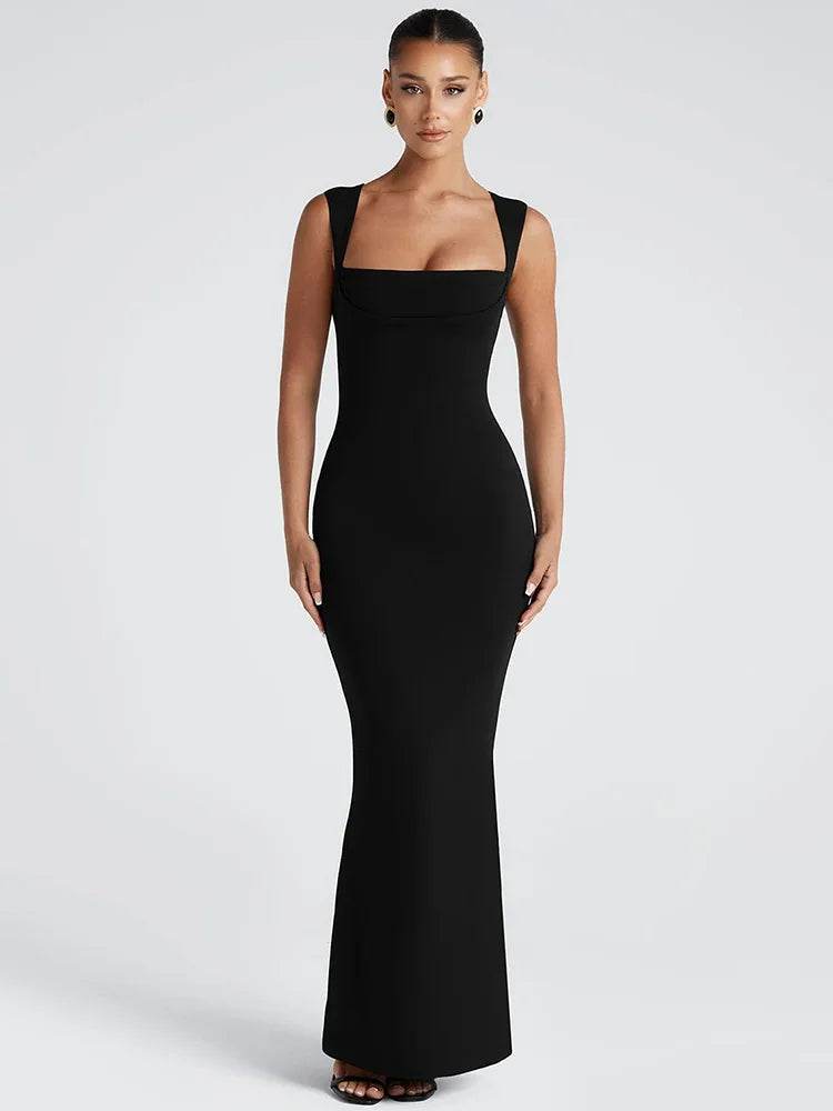 Mozision Square Collar Maxi Dress - Sexy Sleeveless Bodycon Style - Buy Center