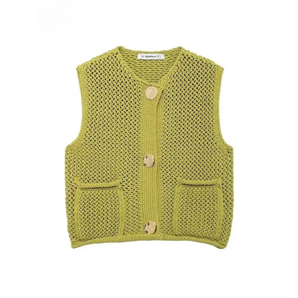 Chic Women's Sleeveless Knit Vest Sweater with Big Pockets - Buy Center