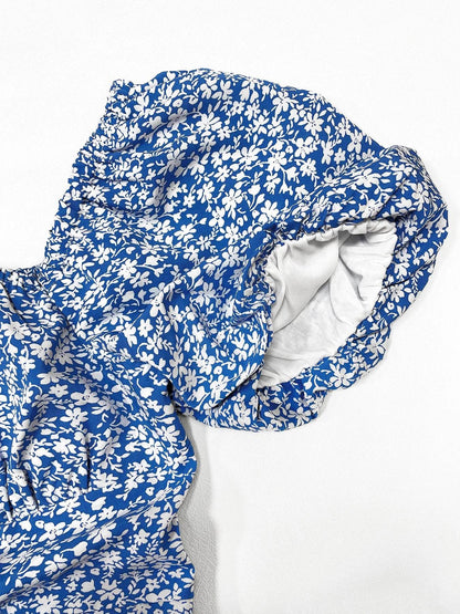 Women's Boho Floral Print Midi Dress - Puff Sleeve, Square Neck - Buy Center