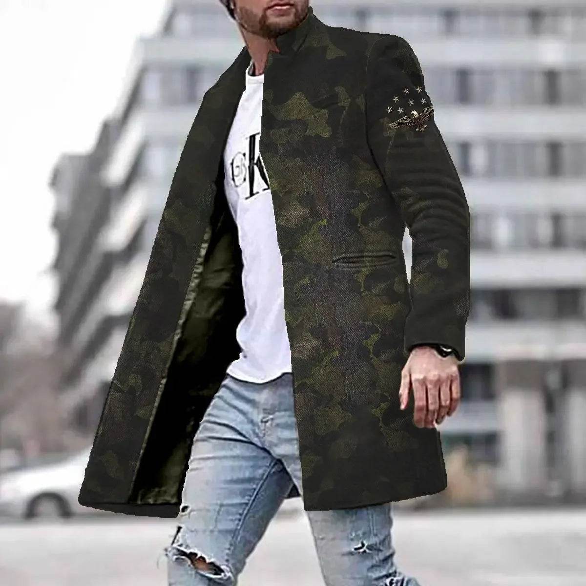 Men's Spring Woolen Trench Coat - Casual Street Style with Pockets - Buy Center