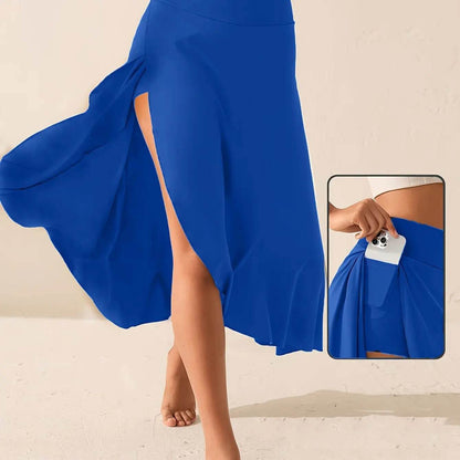 Elegant Irregular Flounce Dress for Women - Ankle-Length Solid Style - Buy Center
