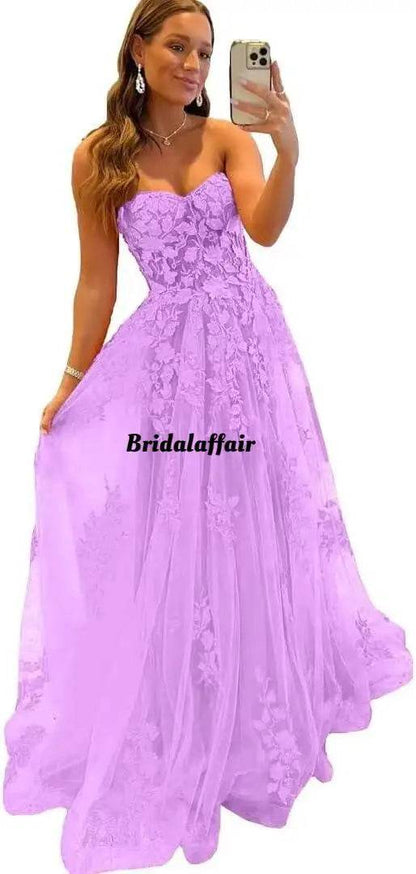 Bridalaffair Orange Lace Appliques A-Line Prom Dress - Sweetheart Neckline - Buy Center