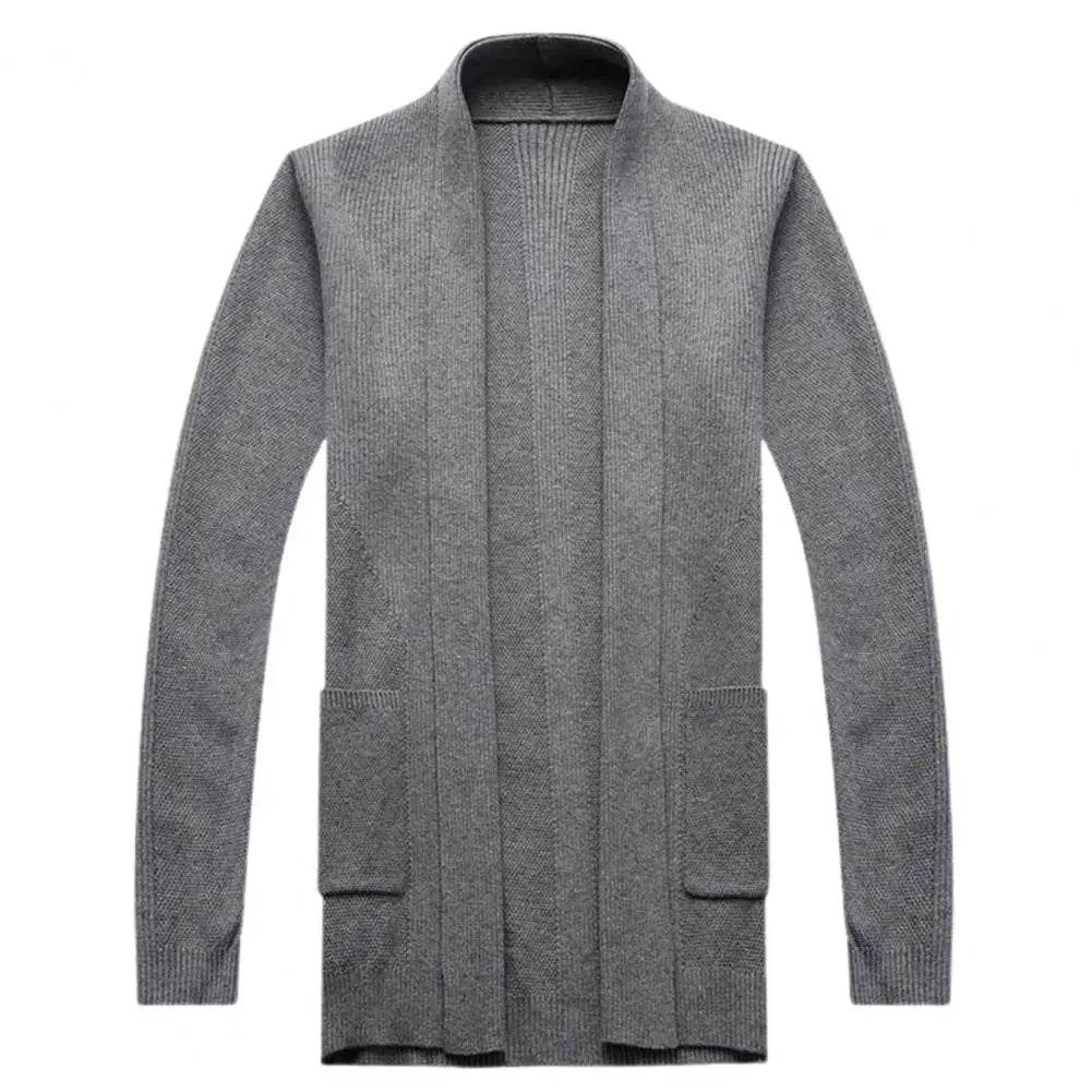 Soft Warm Men’s Cardigan - Solid Color Stretchy Open Stitch Sweater - Buy Center