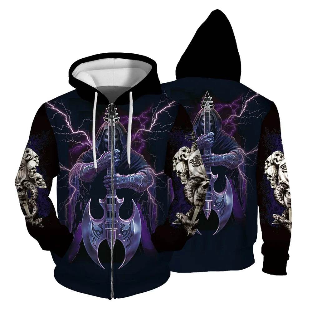 Autumn Hoodies for Men - Comfortable Skull Print Zip Sweatshirt - Buy Center