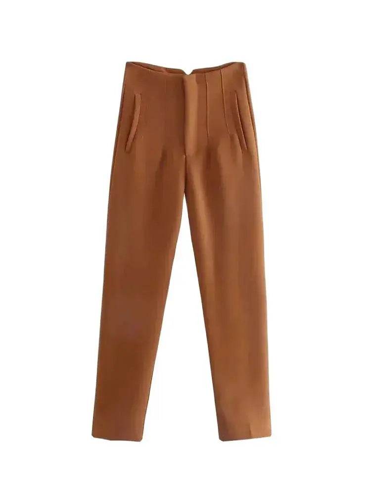 TRZA High Waist Solid Pants - Casual Ankle Trousers with Pockets - Buy Center