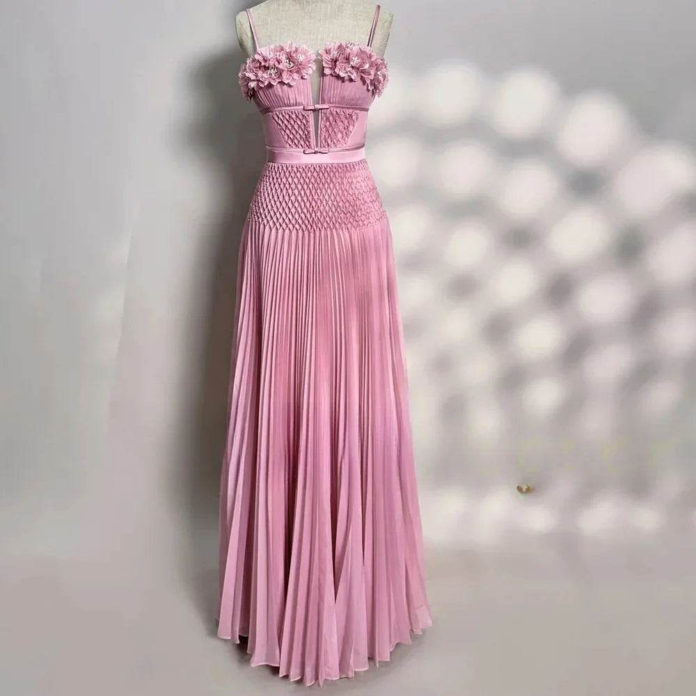 HVVLF Pink Chiffon Floral Evening Gown - Formal Prom Dresses - Buy Center