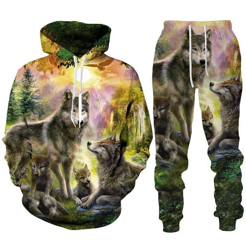 Cool Forest Wolf 3D Printed Hoodie & Pants Set - Casual Hip Hop Style - Buy Center