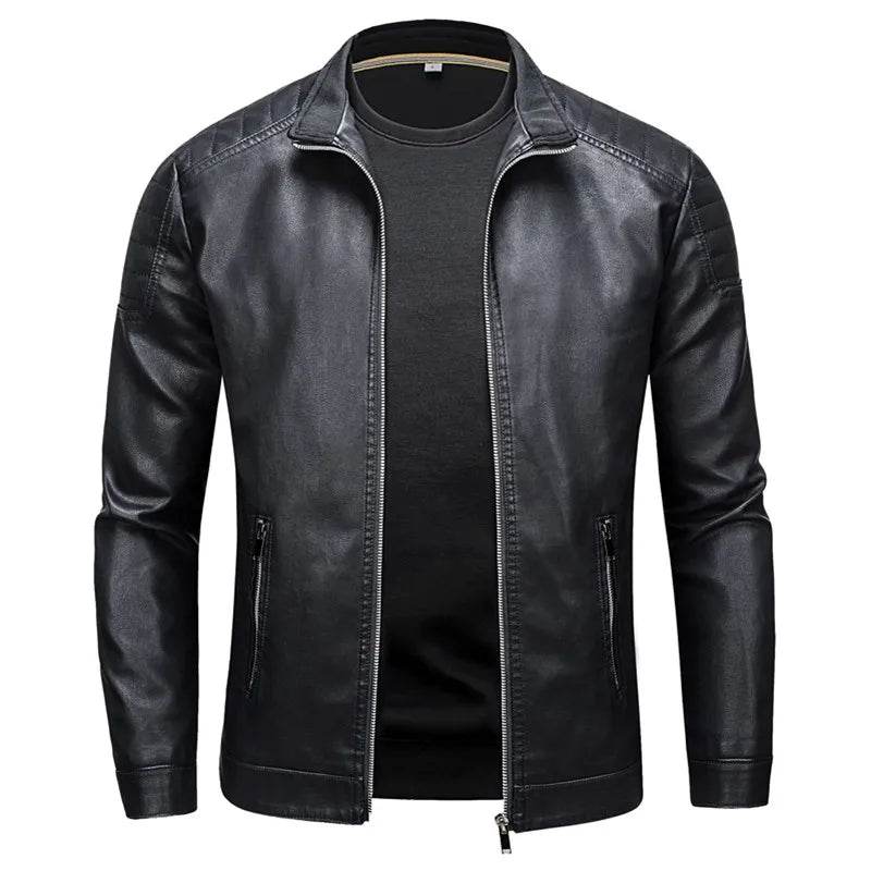 FAVOCENT Stand Collar Men's Leather Jacket - Casual Slim Fit Fashion 2024 - Buy Center