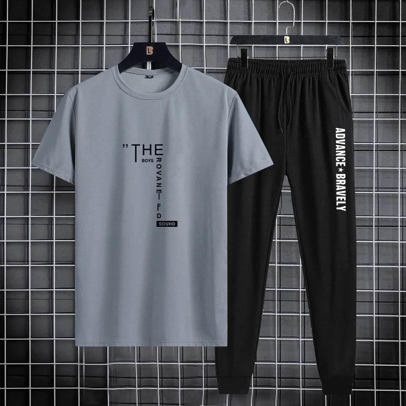 Trendy Men's Sports Suit Set - Breathable T-Shirt & Leggings - Buy Center