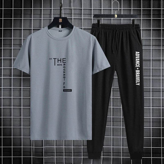 Trendy Men's Sports Suit Set - Breathable T-Shirt & Leggings - Buy Center