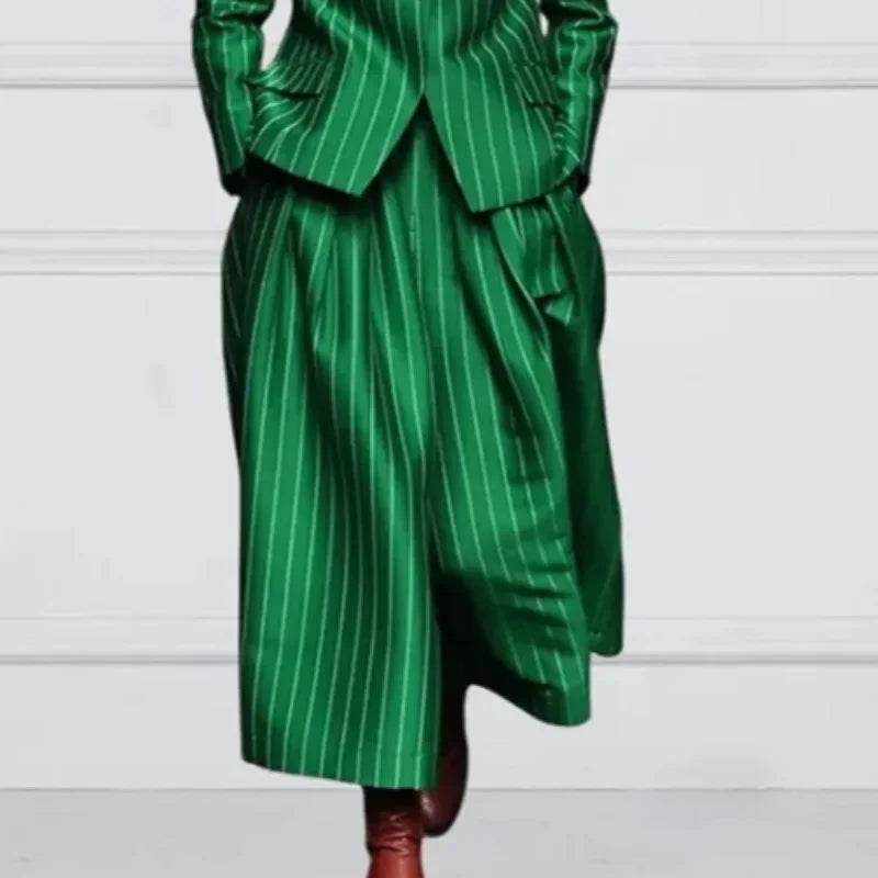 Beautyblue Women's Vintage Blazer Set - Striped Trousers & Long Sleeves - Buy Center